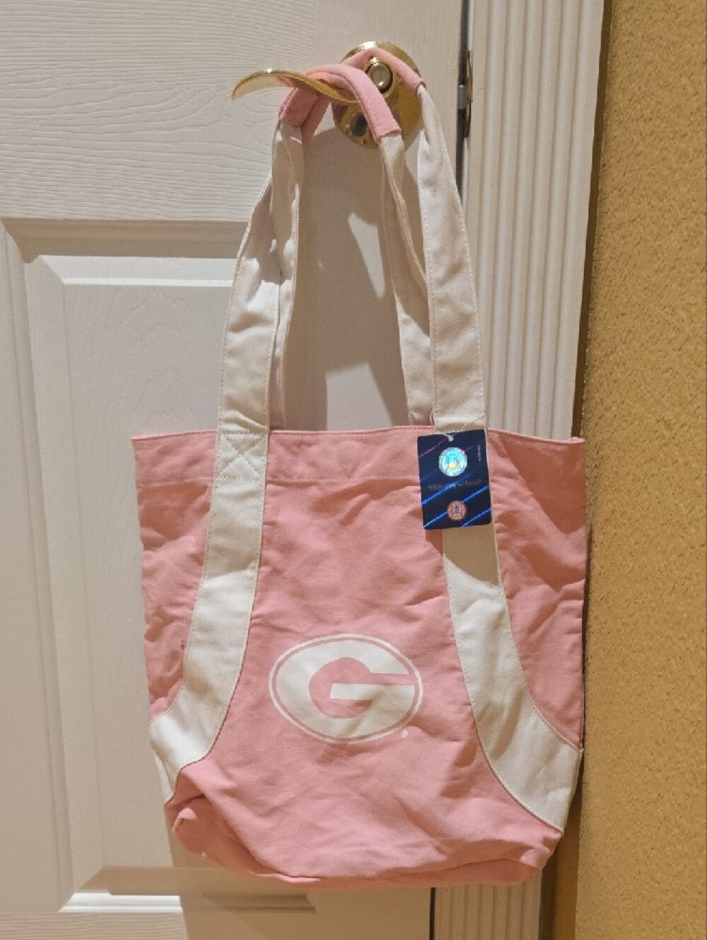 NWT Georgia Bulldogs Pink Canvas Tote with Cream Straps - Georgia Bulldogs Logo